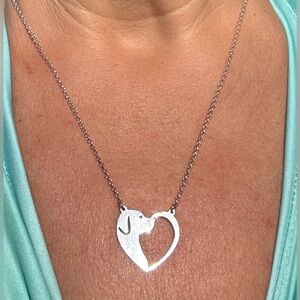 Ross Simons 925 Sterling Silver Dog Heart Pendant & Necklace Adjustable 18”& 20”